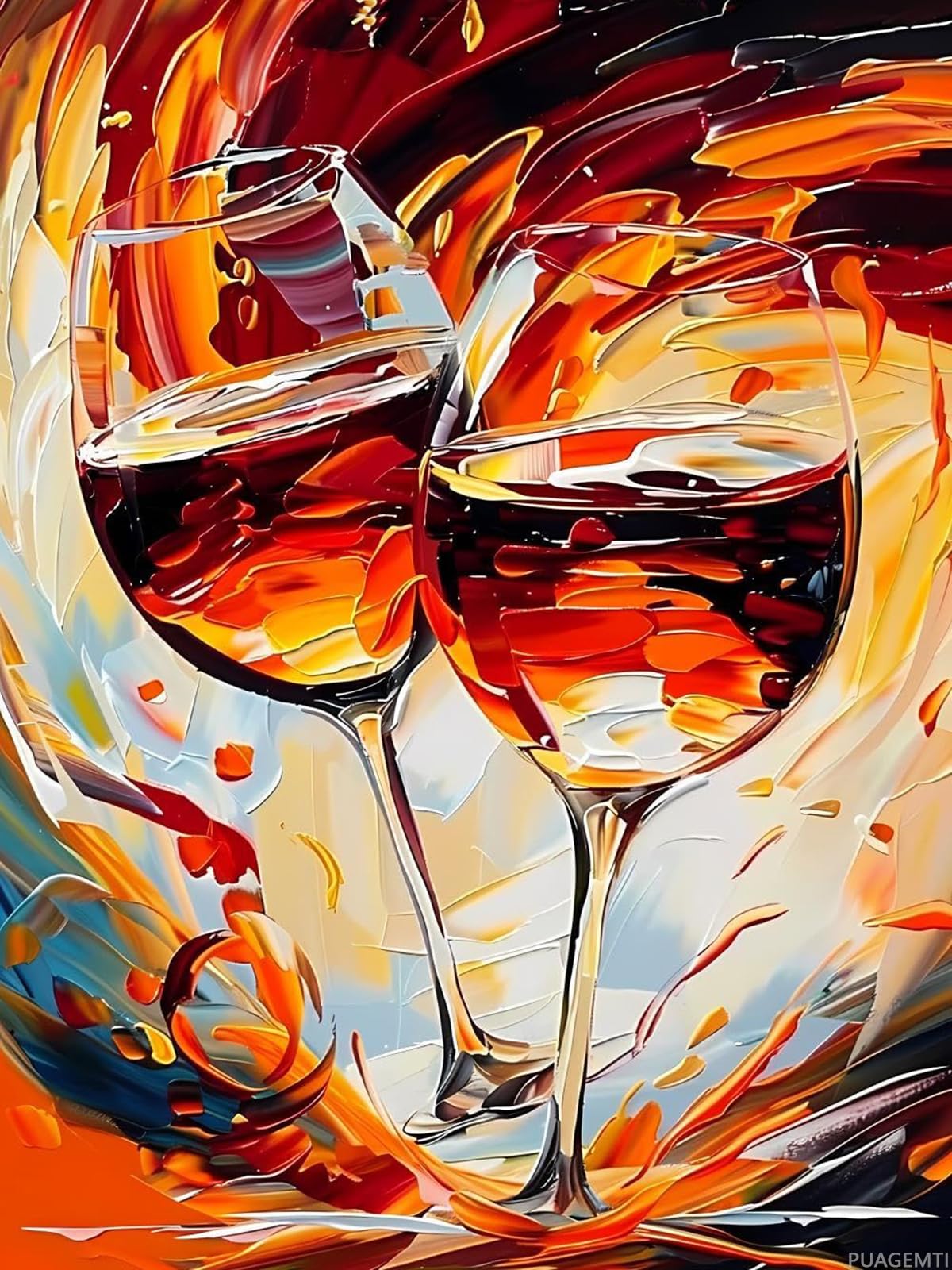 PUAGEMTI The Clinking of The Wine Glasses Diamond Painting Kits, Wine Glass Diamond Art Kit for Adults, 5D Diamond Dots Full Drill Round Wall Decor Gift 12x16 inch PUAGEMTI