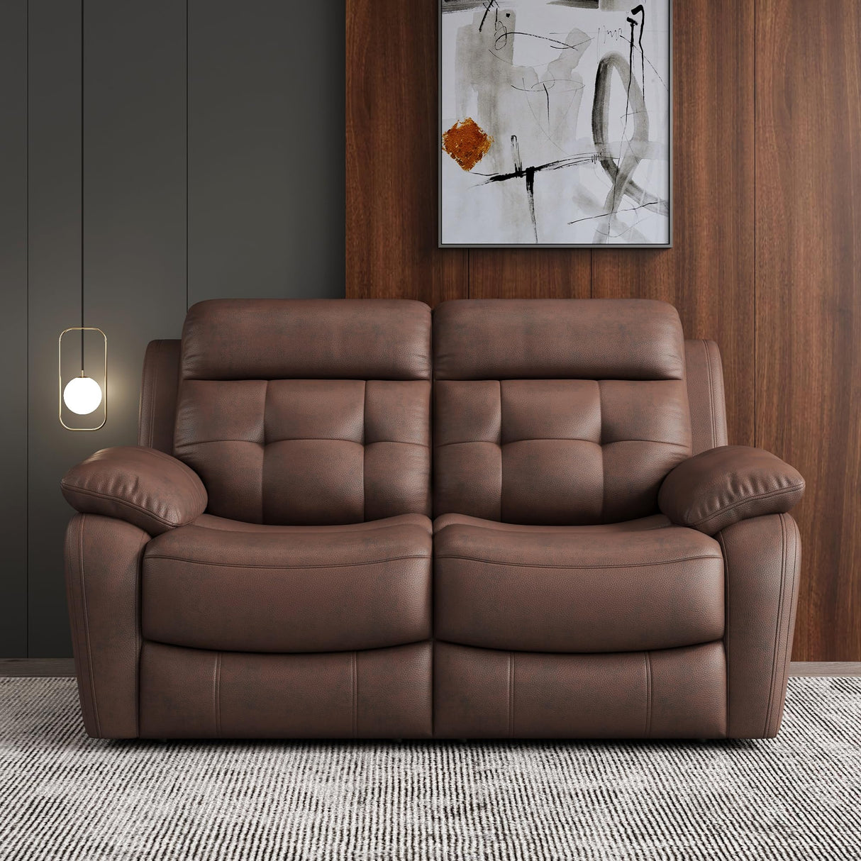 Msutree Loveseat Recliner Sofa, Oversized 2 Seater Reclining Loveseat Chair, Top Grain Leather Manual Recliner Sofa, Brown Modern Double Seater Couch for Living Room Msutree