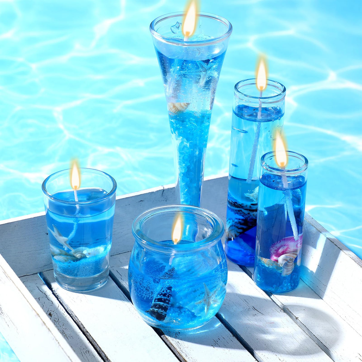 MTLEE 2 Lb Gel Wax for Candle Making DIY Sets, Jelly Wax Melts Clear Candle Wax with Seashells Starfish and Candle Wick and Wooden Candle Wick Centering Device for Candle Making MTLEE