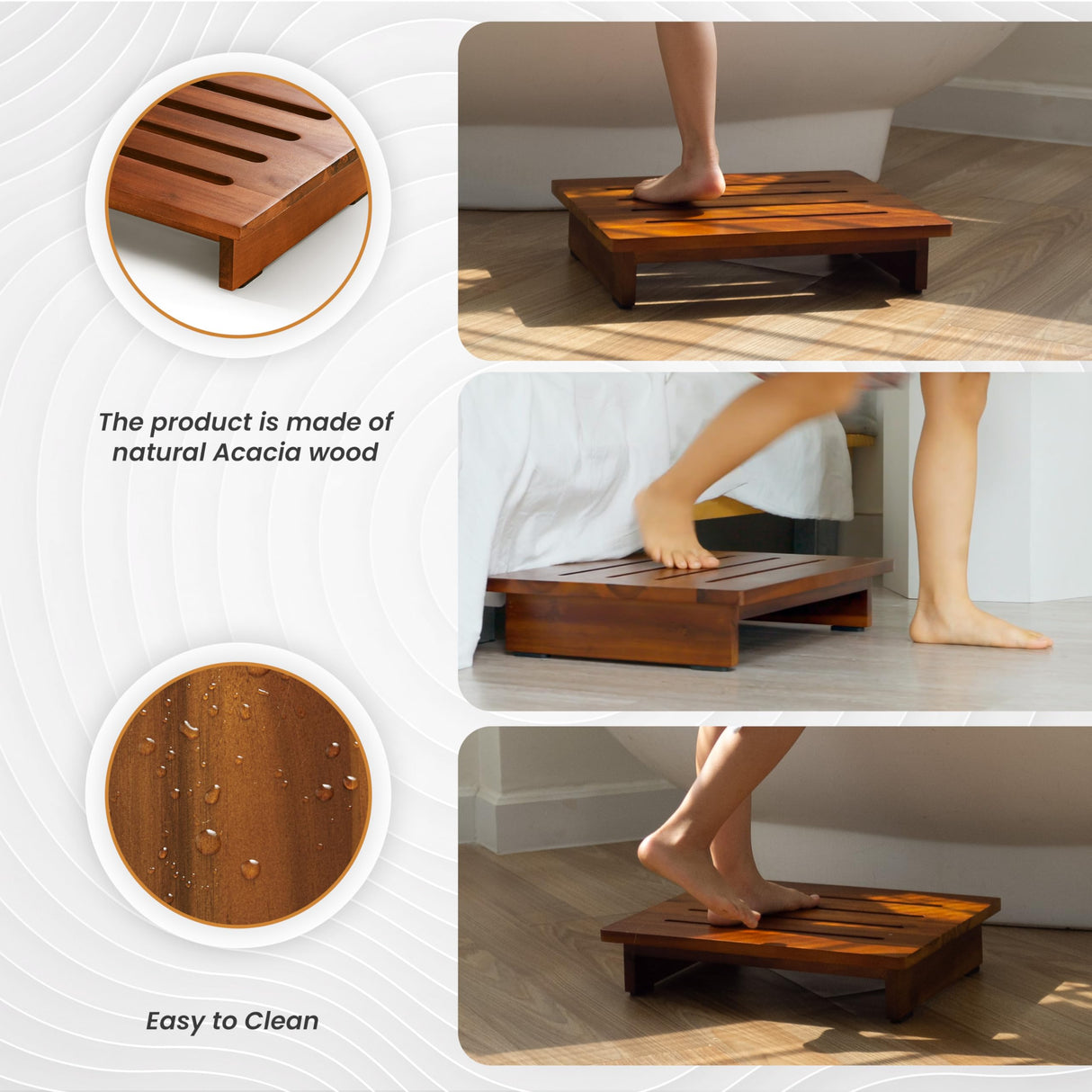 Holana 3.5" Wooden Step Stool for Adults (No Assemble Required)- 500 Lbs One Step Stools for High Bed Riser - Small Stepping Stool for Elderly, Seniors, Kid/Bathroom, Bed, Kitchen (Acacia Wood) HOLANA