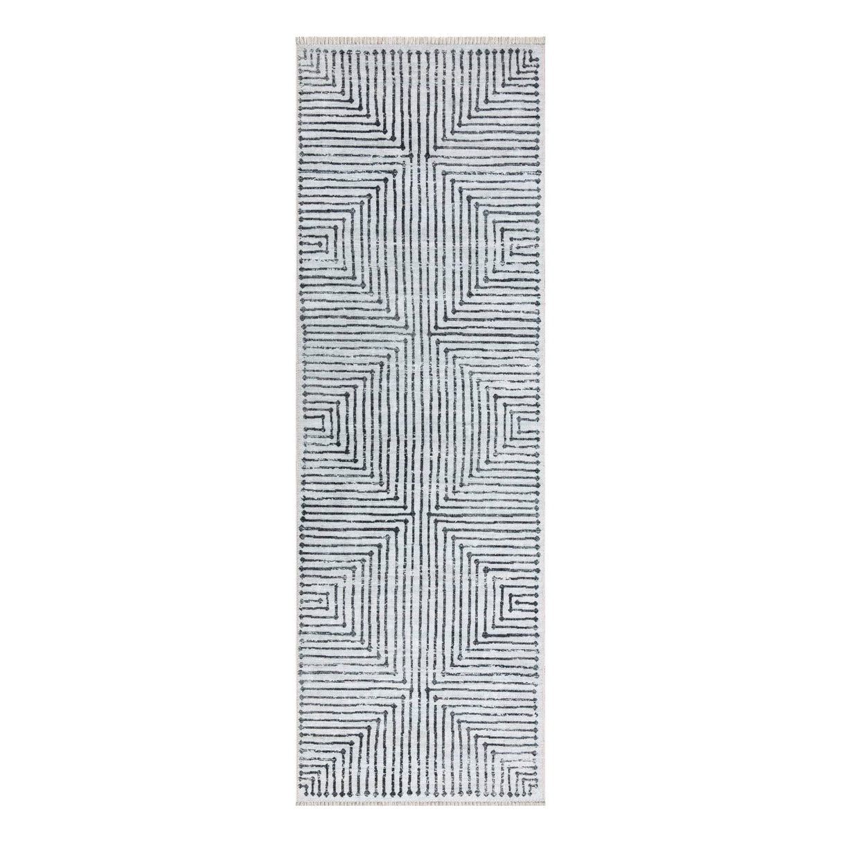 Bloom Rugs Caria Washable Non-Slip 12 ft Runner - Ivory/Black Striped Runner for Entryway, Hallway, Bathroom, and Kitchen - Exact Size: 2'6" x 12' Bloom Rugs