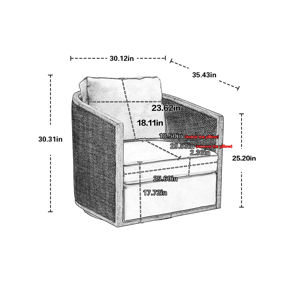Brown Swivel Barrel Chair & Rattan Accent Chair, Club Chair, Small Chair, Corner Chairs & Reading Chair for Bedroom, Side Chairs for Living Room, Reading Nook Chair for Adults (Beige Boucle) Anwick