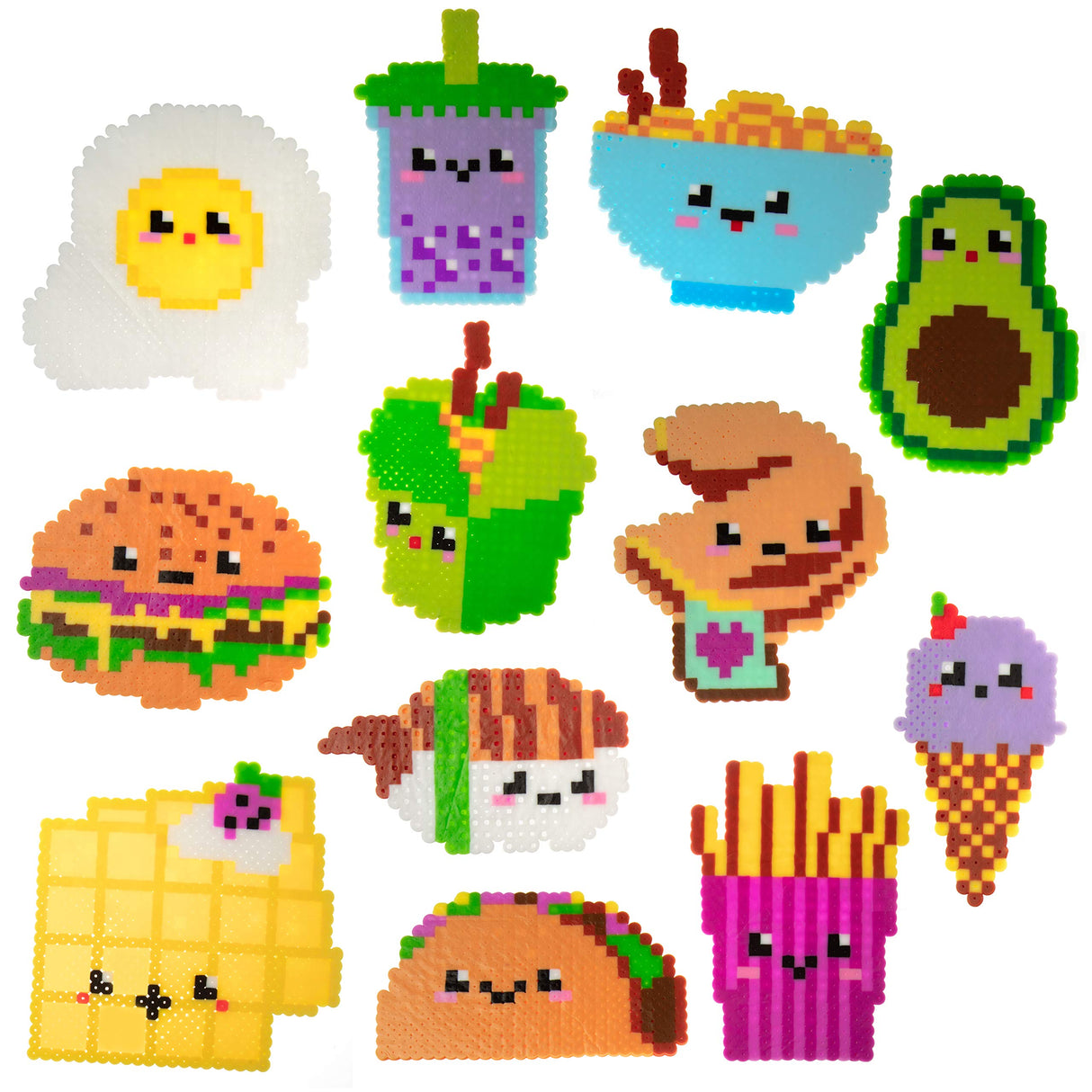 10,000pc DIY Fuse Bead Kit w Carrying Case - Fun Foods - 22 Colors, 12 Unique Templates, 4 Peg Boards, Tweezers, Ironing Paper, Case - Pixel Art Color by Numbers Craft Gift SCS Direct