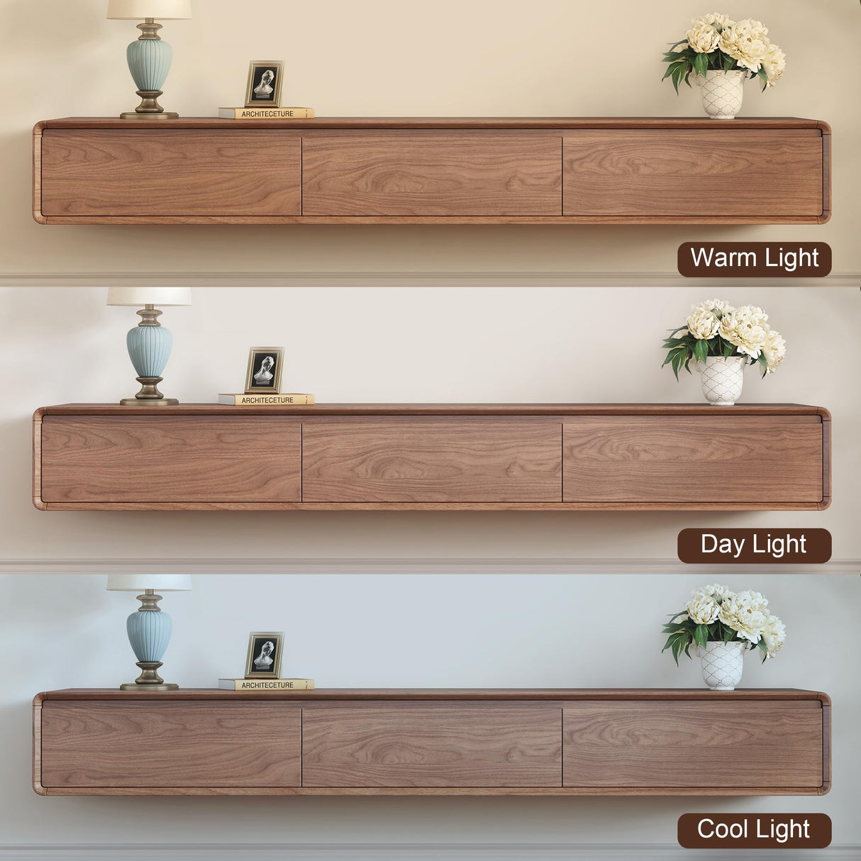 Modern Walnut TV Stand - Mid Century Floor or Floating TV Console, Versatile Entertainment Center with 3 Drawers Fits 65-75-85 Inches TV for Living Room (78.74") Etelifrank