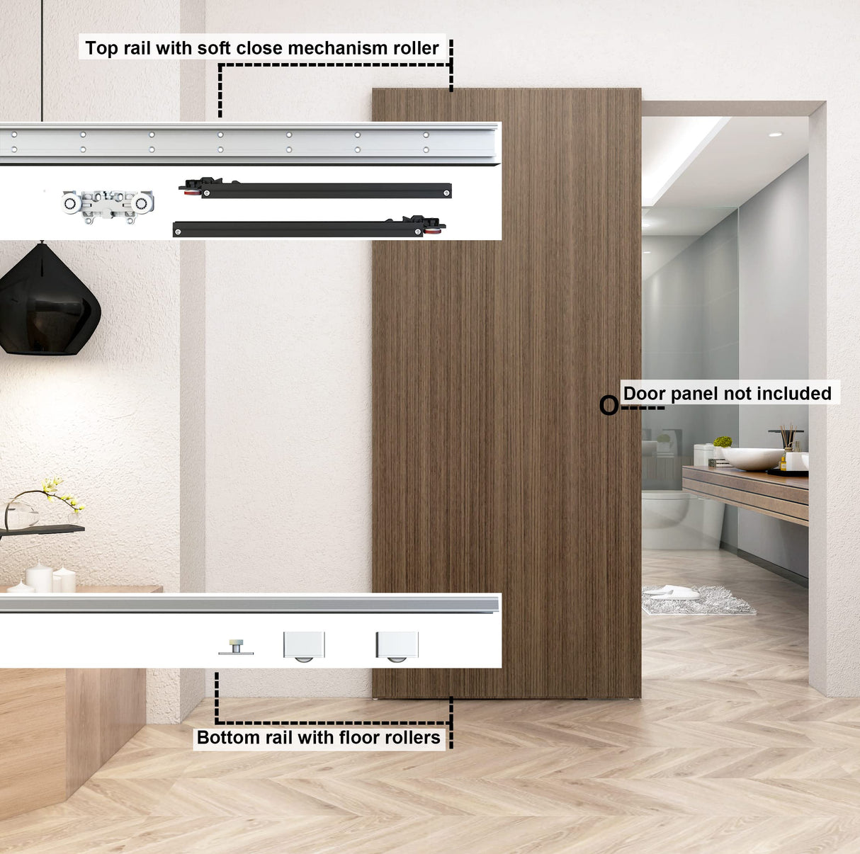 DIYHD 42" Concealed Sliding Barn Door Hardware with Soft Close Mechanism,No Floor Track DIYHD