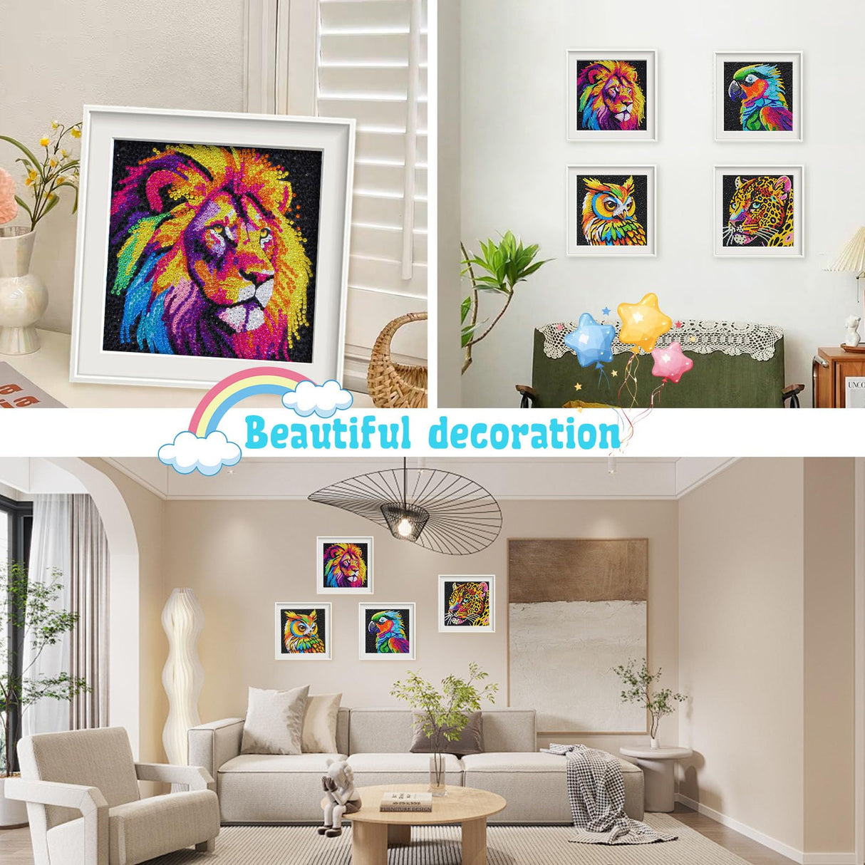 UiSdfuy Diamond Painting for Kids 8-12, 6 Pcs Diamond Dots Kits for Kids Ages 8 9 10 12, Arts & Crafts Gift for Boys & Girls | 6 Pack Animal Gem Art 6" x 6" (6-Tiger) UiSdfuy