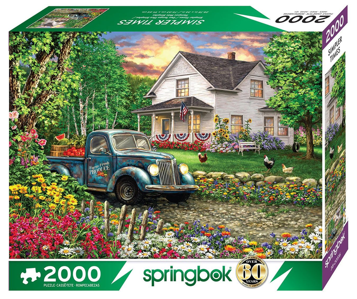 Springbok's Simpler Times 2000 Piece Puzzle for Adults Featuring a Charming Rural Scene Including an Old Farm House with a Classic Pickup Truck Springbok