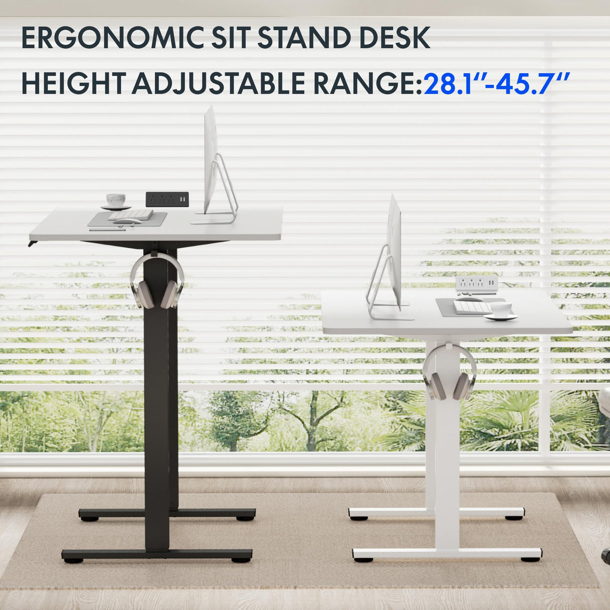 FLEXISPOT EN2 Electric White Stand Up Desk 48 x 30'' Whole-Piece Desktop Adjustable Height Standing Desk with Desk Clamp Power Strip, Cable Management (White Frame + 48" White Desktop, 2 Packages) FLEXISPOT