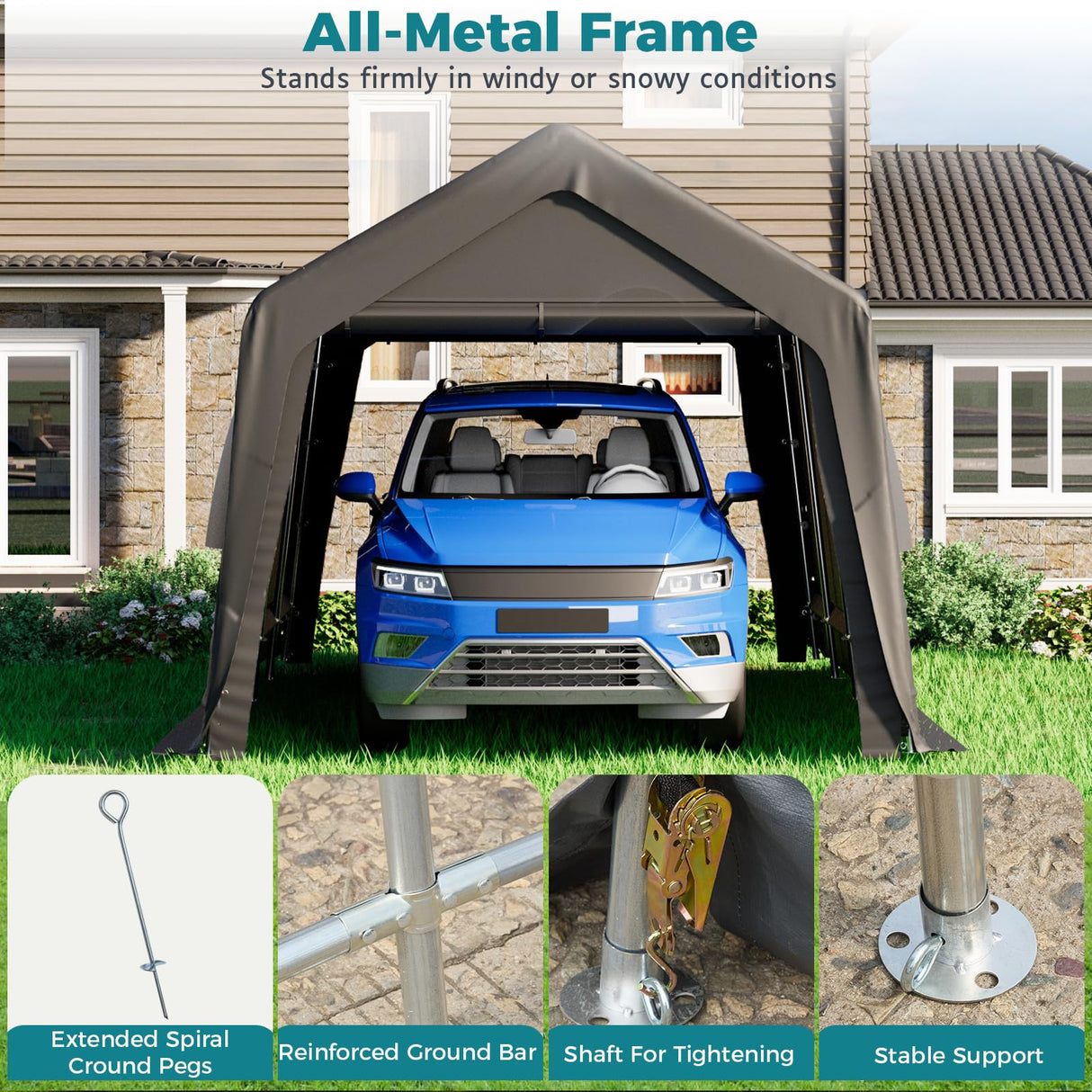 EROMMY 10x20 FT Heavy Duty Carport with All-Steel Metal Frame, Portable Garage with Reinforced Base, All-Season Car Canopy for Car, Boat, Truck EROMMY