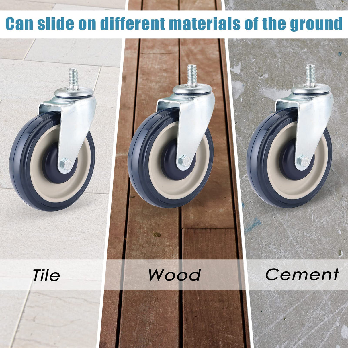 FLKQC Shopping Cart Caster Wheel | Polyurethane Shopping Cart Wheels with Hardware | 4 Pack 5 inch Shopping Cart Wheels Replacement Kit for Retail Stores (Blue) FLKQC