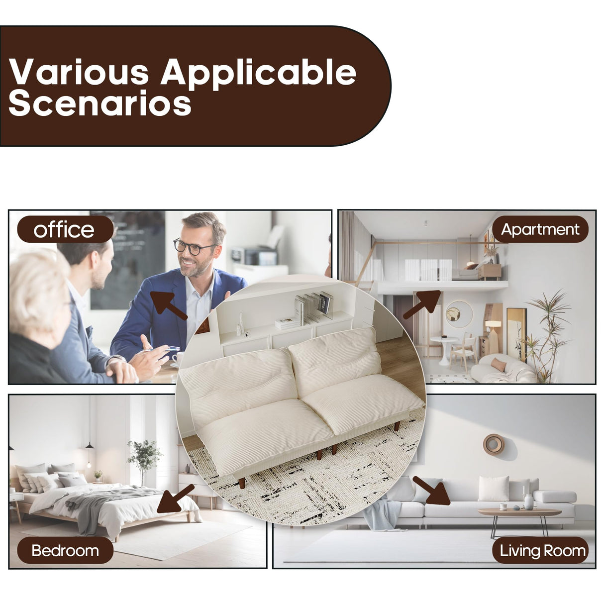 DreamDashio Futon Sofa Bed, 4 in 1 Multi-Functional Futon Couch with Adjustable Backrest, 75 inch Convertible Sleeper Sofa Bed and Recliner Lounge, Corduroy Loveseat for Living Room, Apartment, Beige DreamDashio