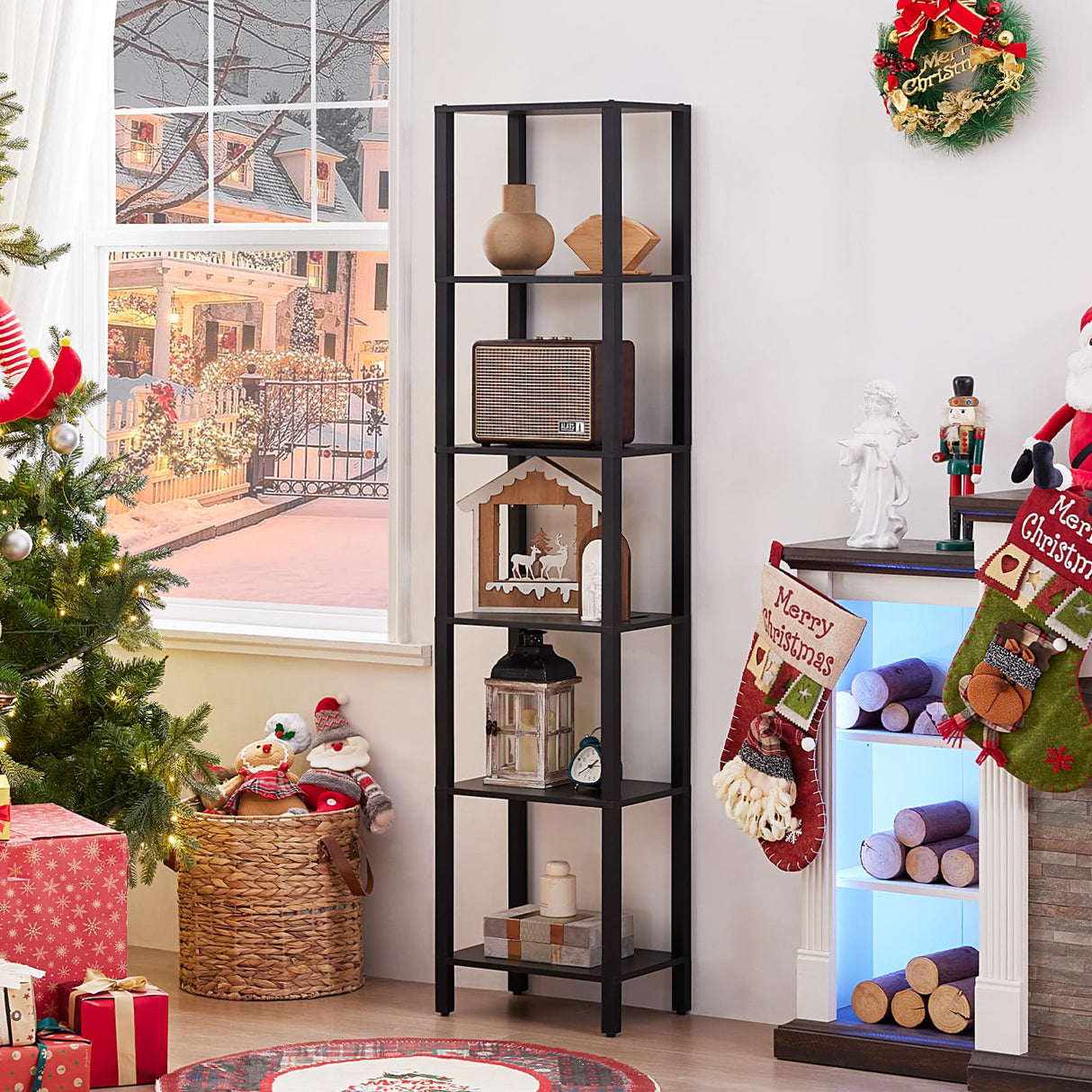 YUFAM 66in Tall Bookshelf 6-Tier Small Narrow Bookcase, Skinny Book Shelf for Small Space, Farmhouse Slim Shelf with Storage, Wood Freestanding Display Thin Bookshelves for Living Room, Office, Black YUFAM