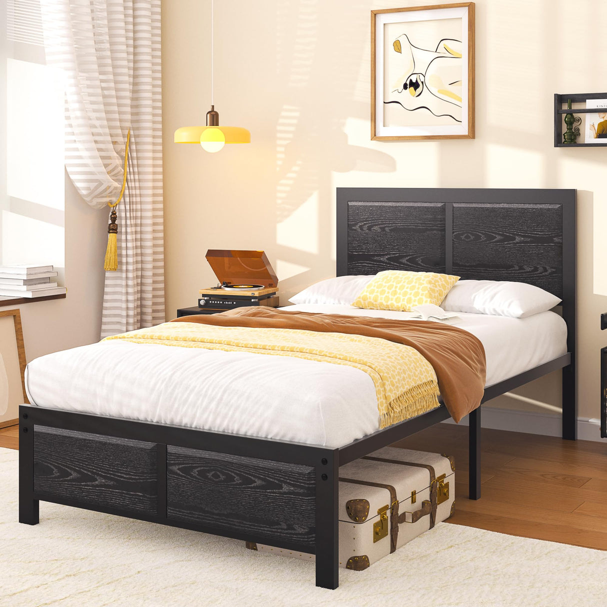 VECELO Twin Bed Frame with Wood Headboard and Footboard, 14 Inch Platform Mattress Foundation, No Box Spring Needed, Heavy Duty Slats Support, Easy Assembly VECELO