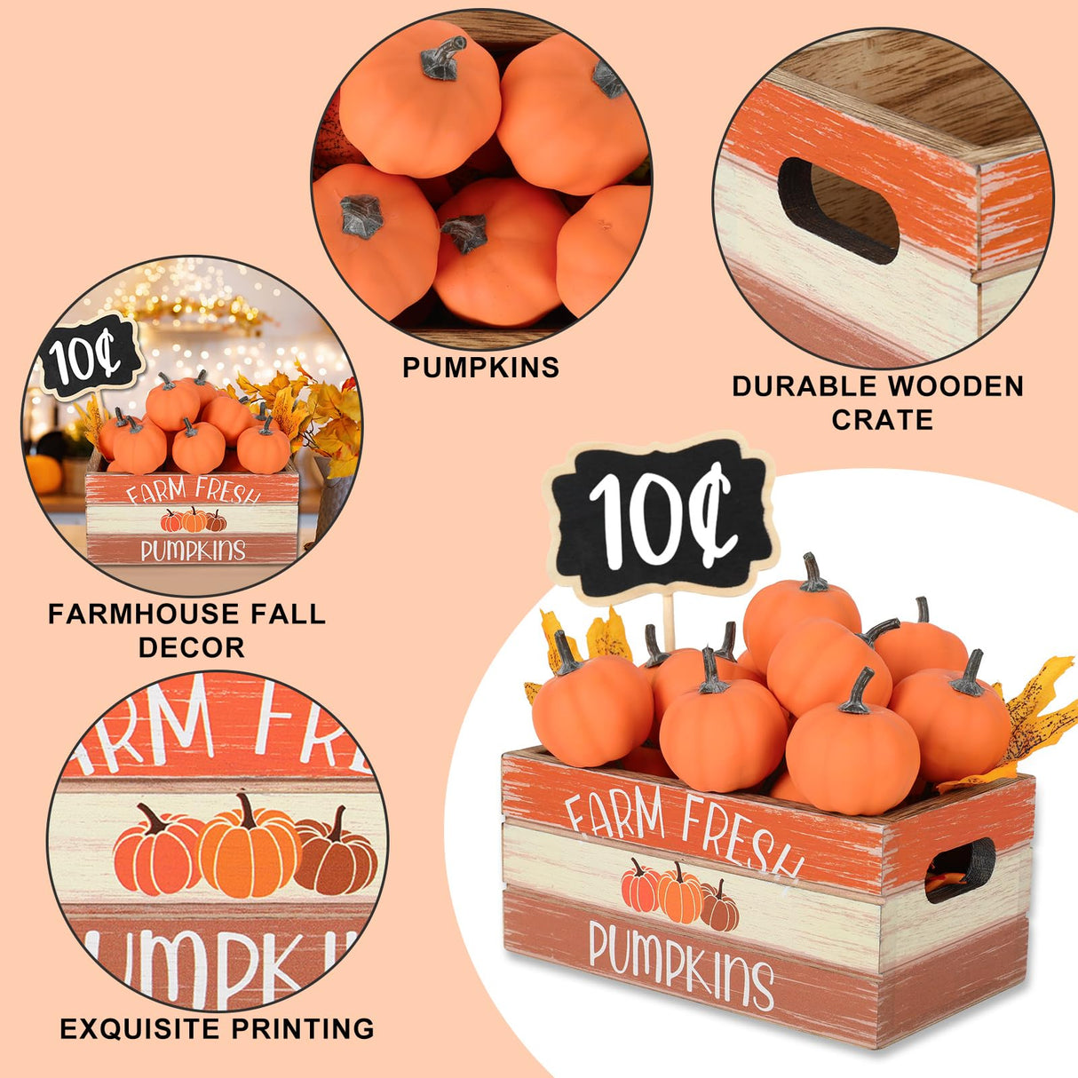 Whaline Fall Decorations for Home Indoor Fall Thanksgiving Table Decor Wooden Crate with Pumpkin Maple Leaf Wood Frame Small Blackboard Farmhouse Fall Kitchen Tiered Tray Decor Mantle Shelf Desk Whaline