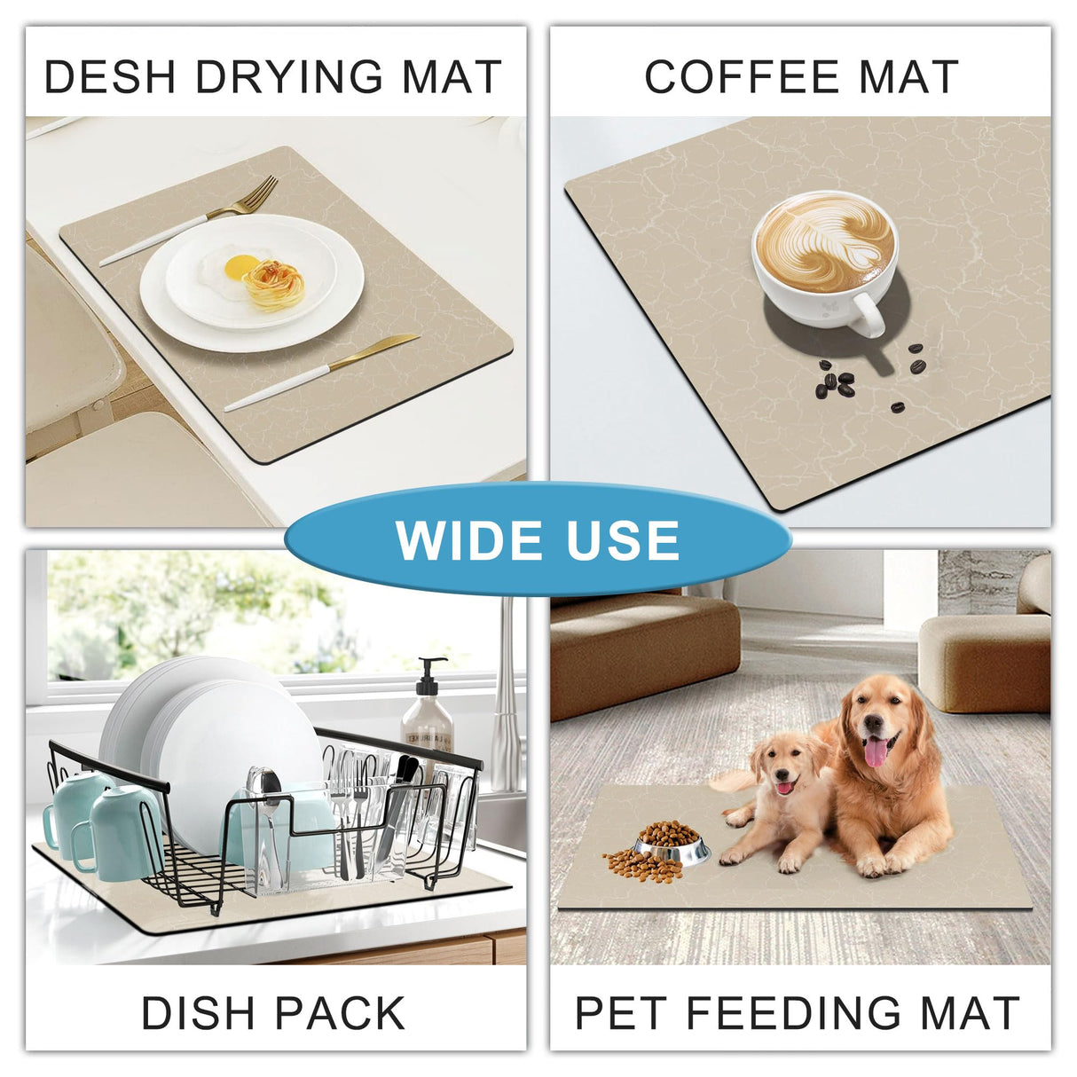 Coffee Maker Mat for Countertops, Coffee Bar Accessories Fit Under Coffee Machine Mat 19"x12"Rubber Backed Coffee Pots - Table Mat Under Appliance, Kitchen Counter Coffee Dish Drying Mat, Marble Beige Golener