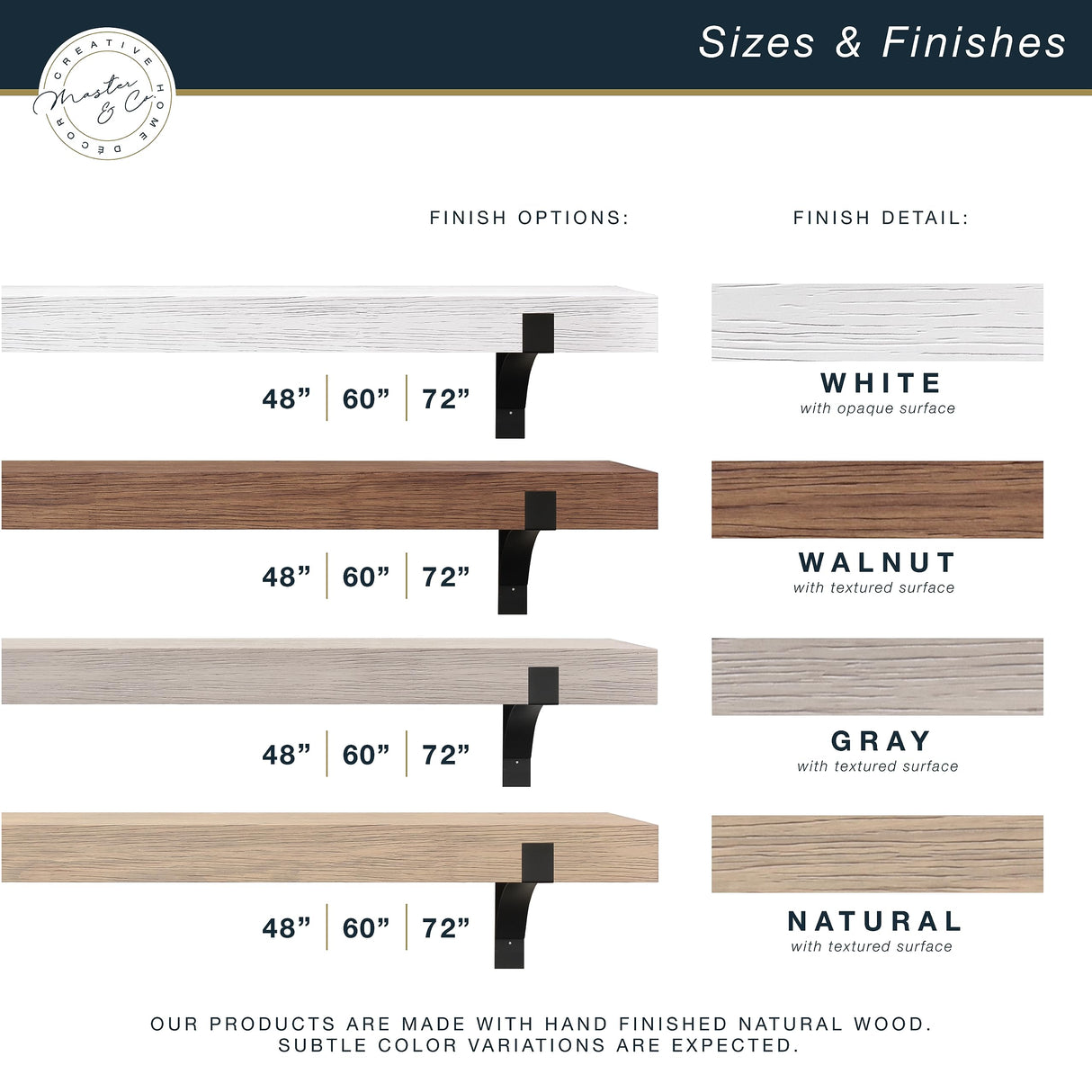 Master & Co. Modern Floating Fireplace Mantel with Black Metal Brackets, Long Floating Shelves for Wall Décor, 48 inches, Walnut Woodgrain MCS