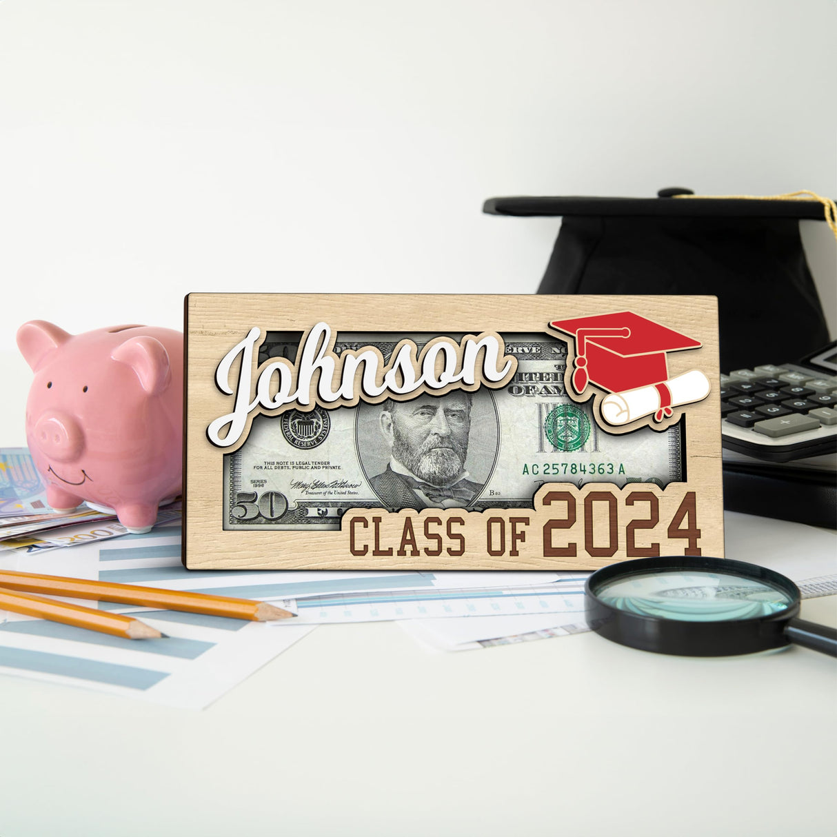 KindlyToys Personalized Graduation Money Holder - Graduation Gift Money Holder, Money Holder for Cash Gift Graduation - Wooden Money Holder, Unique Class of 2024 Graduation Gifts MH11 KindlyToys