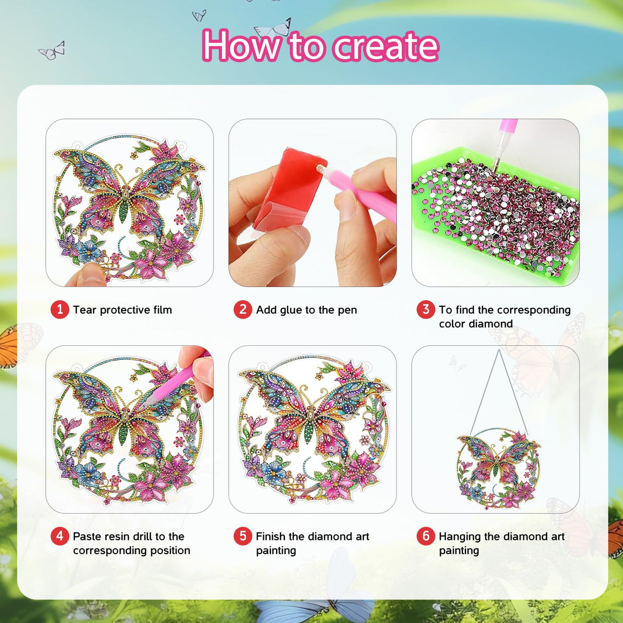 VeteUr RDCREW DIY Butterfly Diamond Art Wreath Kits - Special Shaped Rhinestone Diamond Painting Suncatcher Hanging Ornament Window Pendants Gift for Home Garden Wall Indoor Outdoor Decor, Small VeteUr