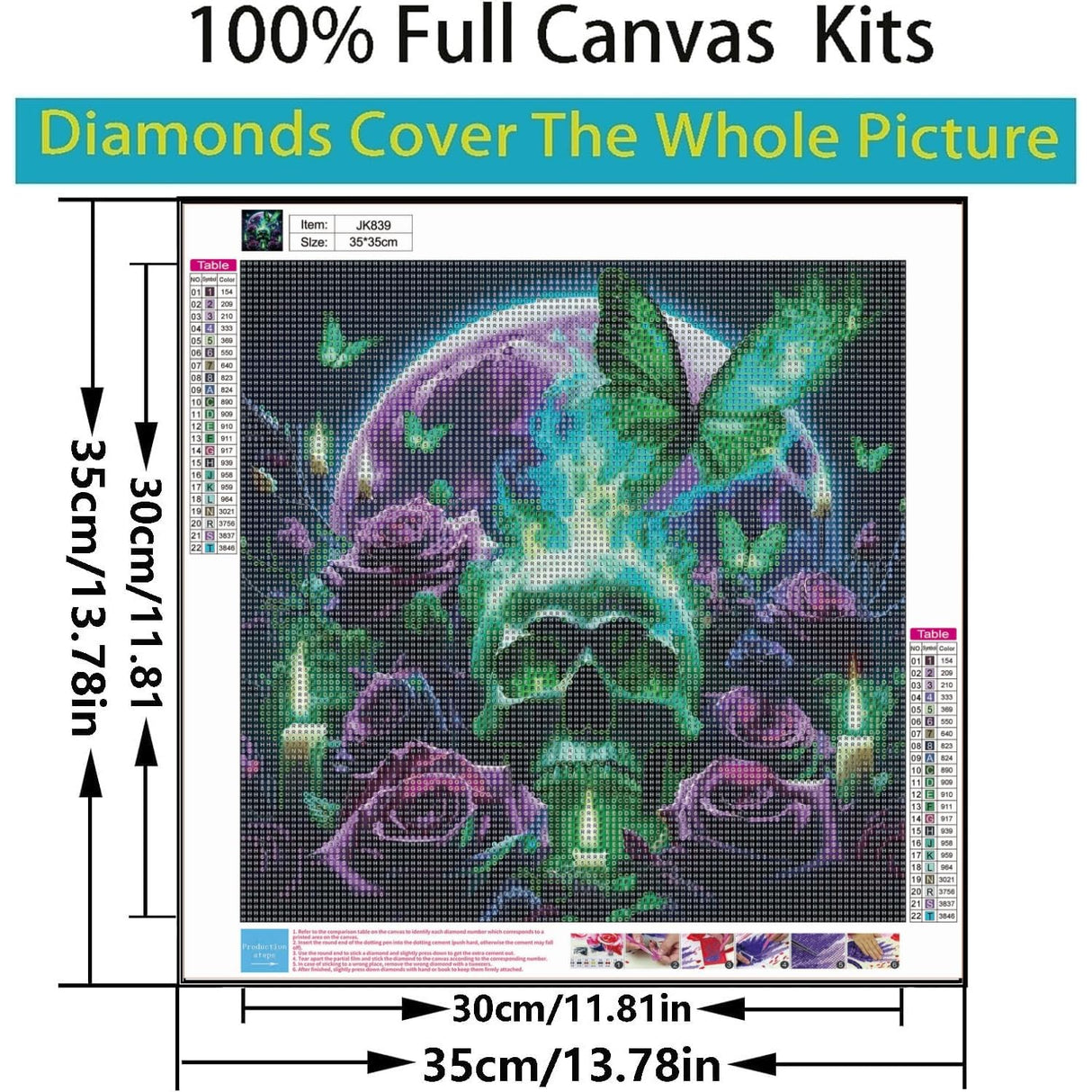 CSZPPQAF 5D Diamond Painting Kits for Adults, Skull Flower Diamond Art Kits for Adults Beginner, DIY Round Full Drill Diamond Dots Gem Painting for Home Decor 13.7x13.7 Inch CSZPPQAF