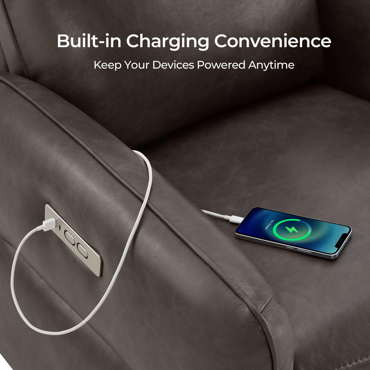 CHITA Faux Leather Power Recliner Chair, Swivel Glider Recliner for Adults, Nursery Rocking Chair with USB & Type-C Charging for Living Room, Bedroom, Chocolate Brown CHITA