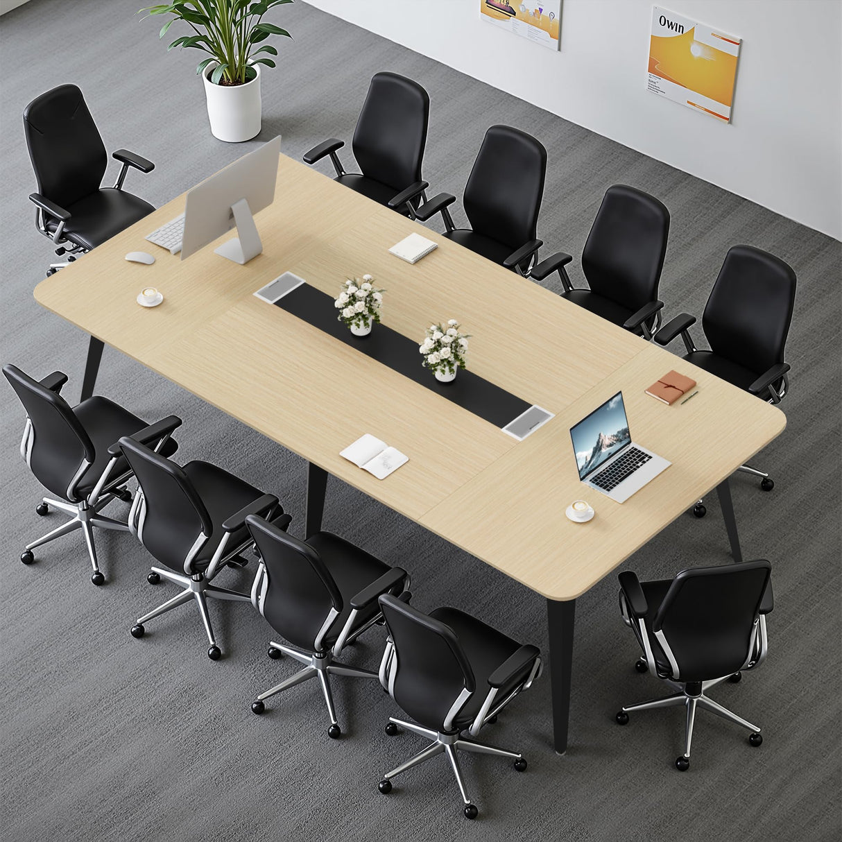 Furmax 8FT Conference Table, 94.48” Meeting Seminar Table with Cable Grommets, Boardroom Table Workstation for Meeting Room, Office Conference (Light Oak) Furmax