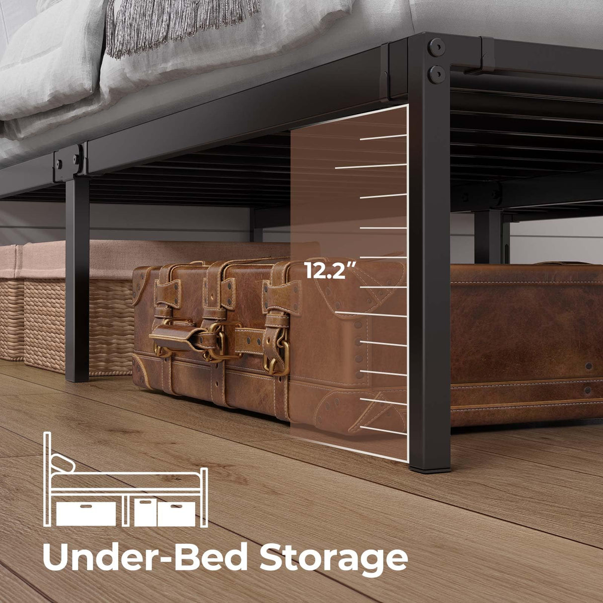 Rolanstar Bed Frame with USB Charging Station, Full Bed Frame with LED Lights, Platform Bed Frame with Heavy Duty Steel Slats, 14" Storage Space Beneath Bed Rolanstar