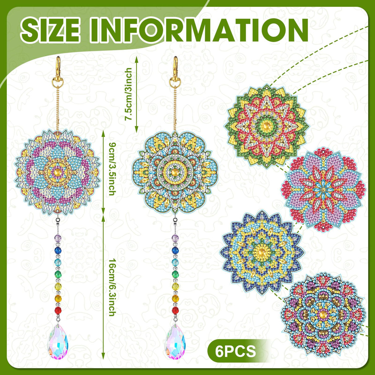 Yeaqee 6 Pcs Thanksgiving Fall Diamond Art Kits Sun Catcher Maple Leaves Wind Chimes Diamond Painting Double Sided Kits for Adults Autumn Hanging Ornament for Adults DIY Craft(Mandala) Yeaqee