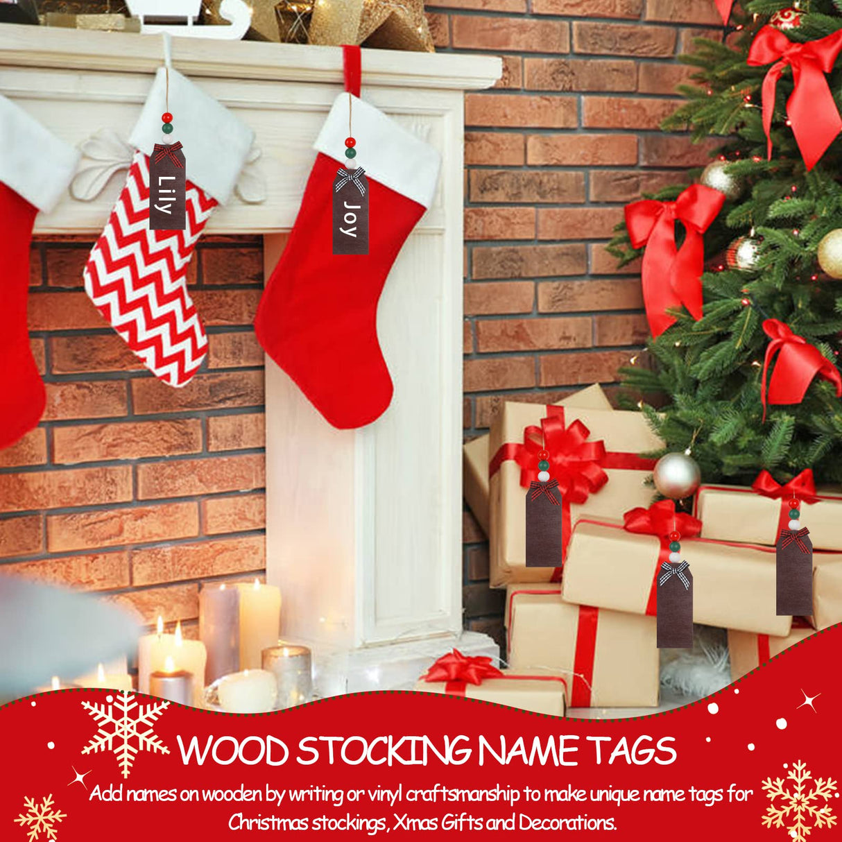 DIYASY Christmas Stocking Name Tags, 12 Pack Personalized Wooden Haning Tags Farmhouse Stocking Sign Unfinished Blank Chalkboard Tags with Wood Beads, Bows, Hemp Rope & Needle DIYASY