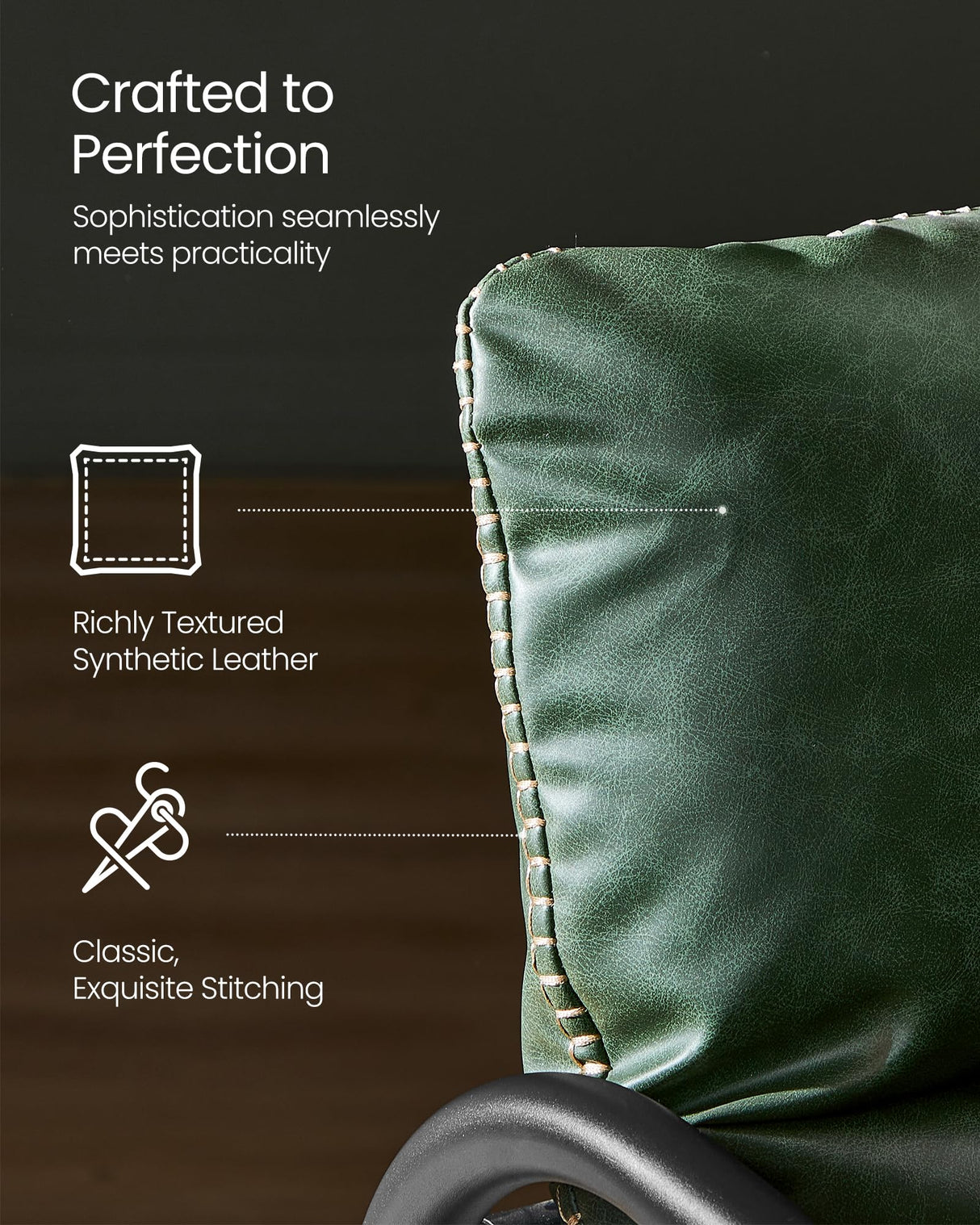 VASAGLE EKHO Collection - Accent Chair, Metal Framed Armchair, Synthetic Leather with Stitching, Mid-Century Modern, Sling Chair for Living, Bedroom, Reading Room, Lounge, Forest Green ULAC014C01 VASAGLE