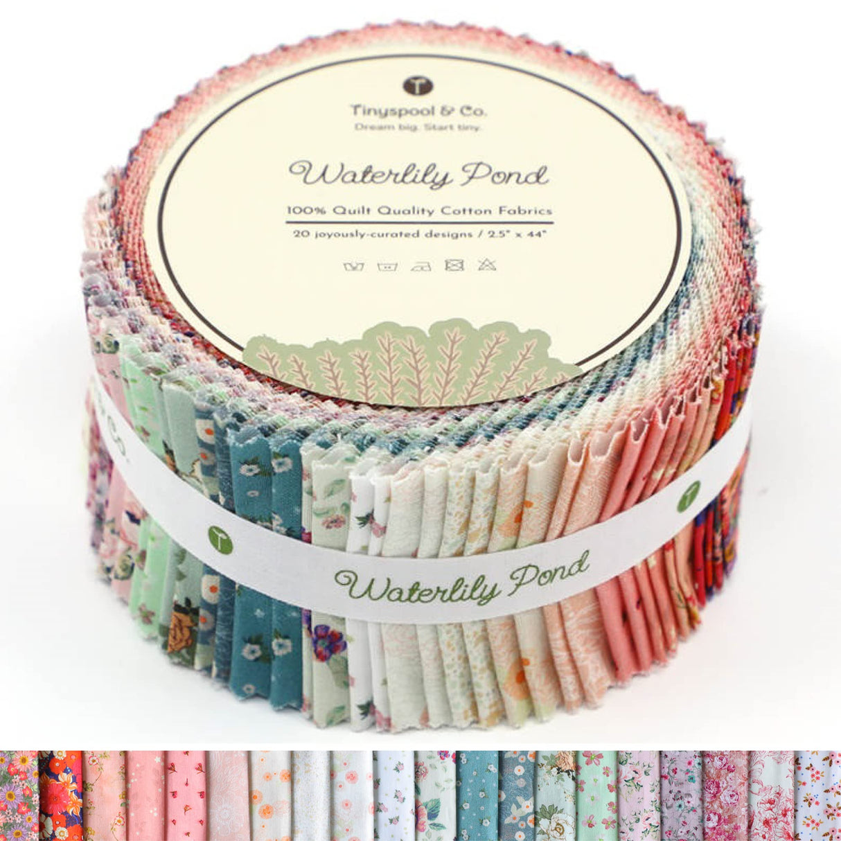 Tinyspool & Co. Jelly Roll Fabric Strips for Quilting, Crafting, and Sewing, 40 Strip Assorted Bundle, Soft Cotton for Blanket, Rug, Upholstery, Home Decor, and Purse Making, Waterlily Pond Tinyspool & Co.