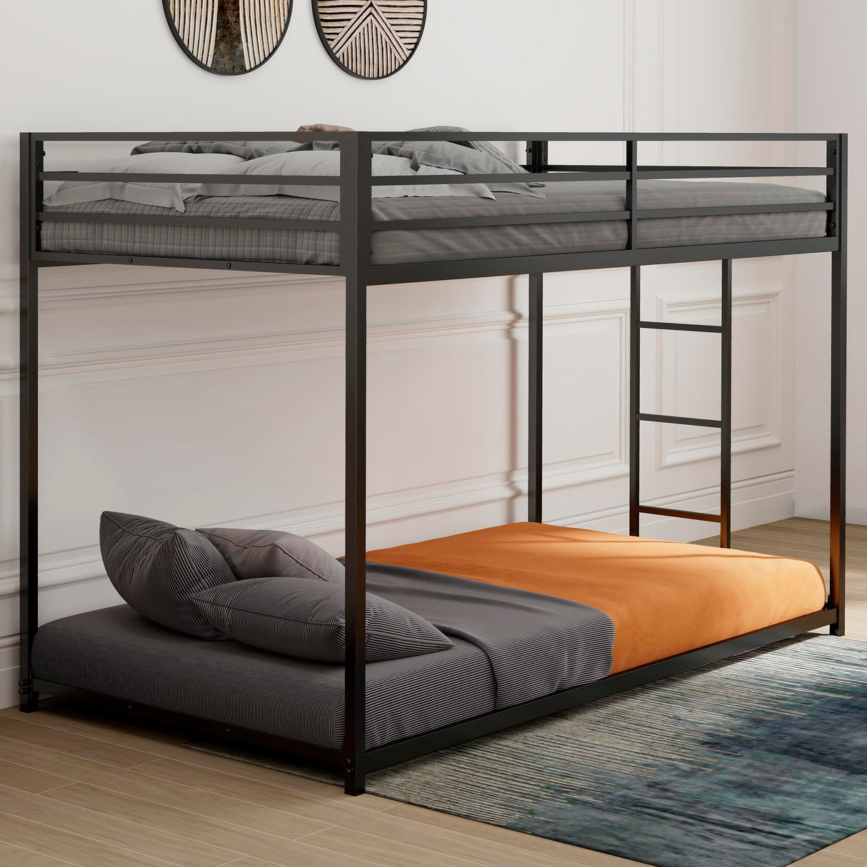 Bellemave Twin Over Twin bunk Bed,Metal Floor Bunk Bed, Bunk Bed for Kids, Adults, Bunk Bed for Boys, Girls, Adult bunk beds Heavy Duty, Twin Over Twin, Black Bellemave