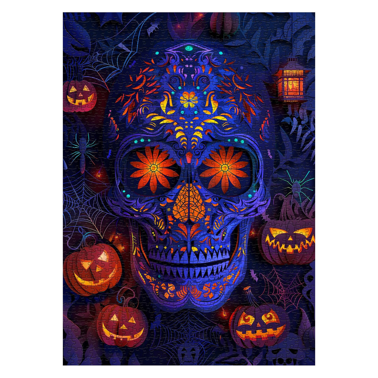 Halloween Horror Skull Puzzle for Adults 1000 Pieces, Holiday Flower Skeleton Jigsaw Puzzle, Pumpkin Ghost Spider Puzzle BBOLDIN