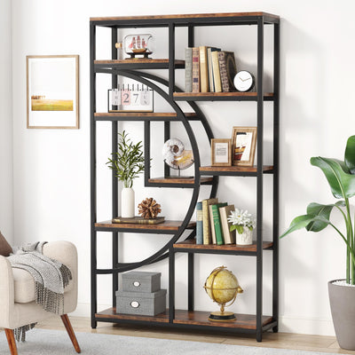 Industrial 5-Tier Etagere Bookcase by Tribesigns – Rustic Brown & Black Freestanding Shelf with 9 Open Storage Spaces