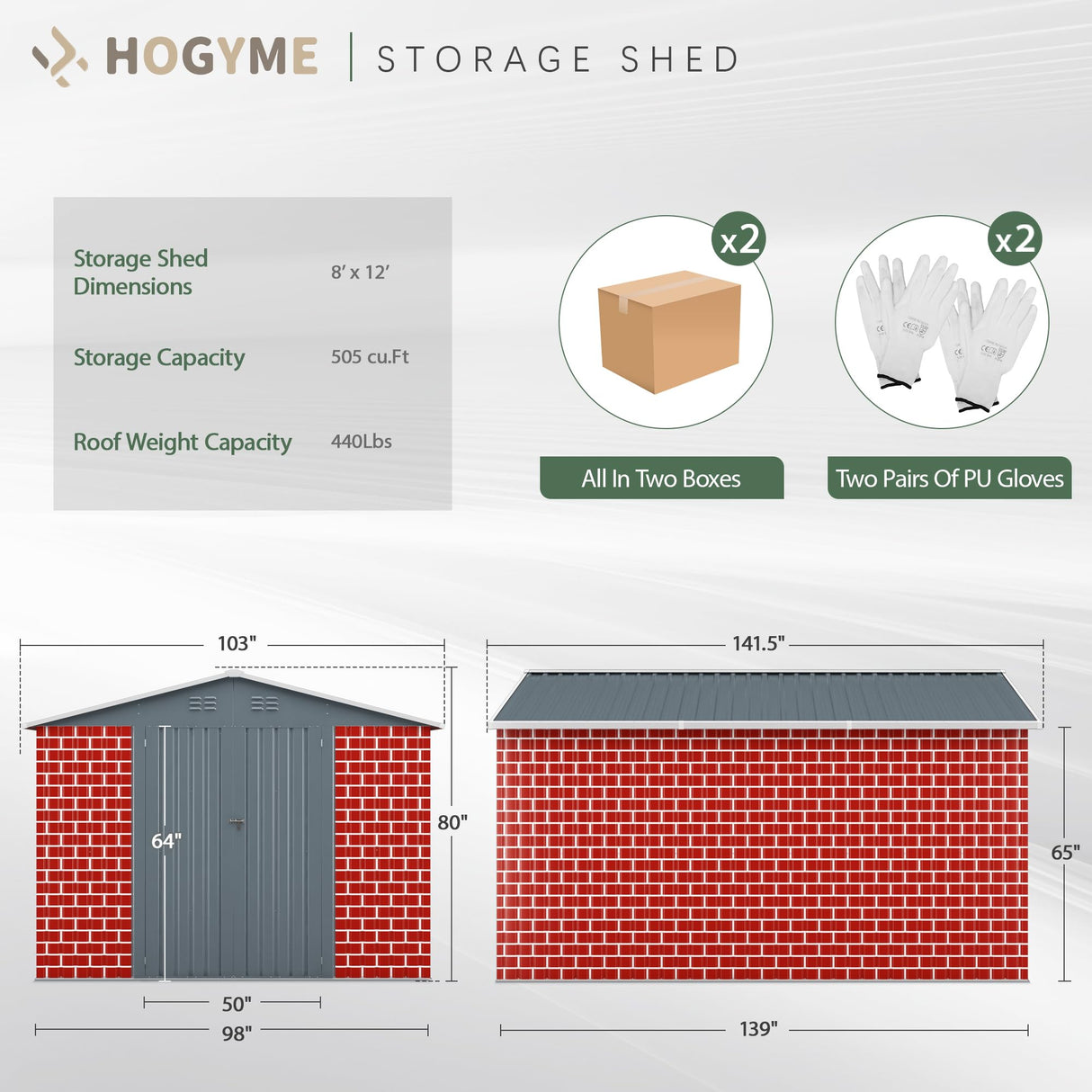 HOGYME 8X 12 FT Large Sheds Metal Building Tool Utility Shed Outdoor Waterproof Shed for Bike Storage for Garden, Backyard, Patio, Outside Use, Red HOGYME