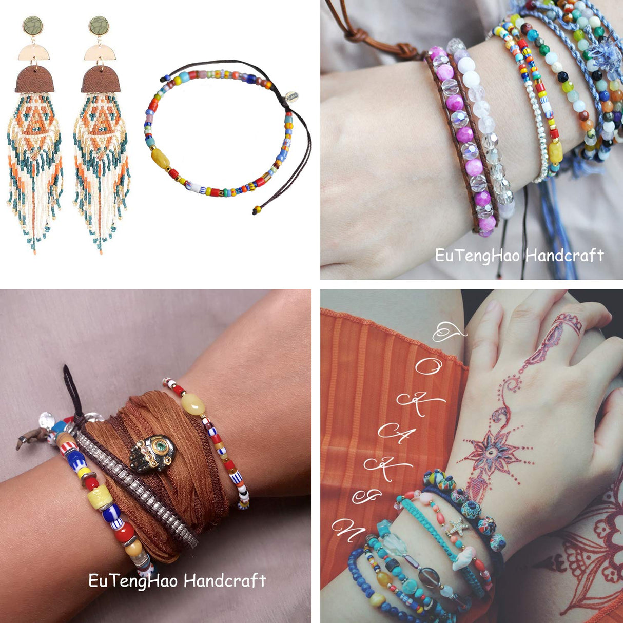 EuTengHao 14400pcs Tube Beads Bugle Glass Seed Beads Small Craft Spacer Beads for DIY Bracelet Necklaces Crafting Jewelry Making Supplies with Two Crystal String (3mm, 600 Per Color, 24 Colors) EuTengHao