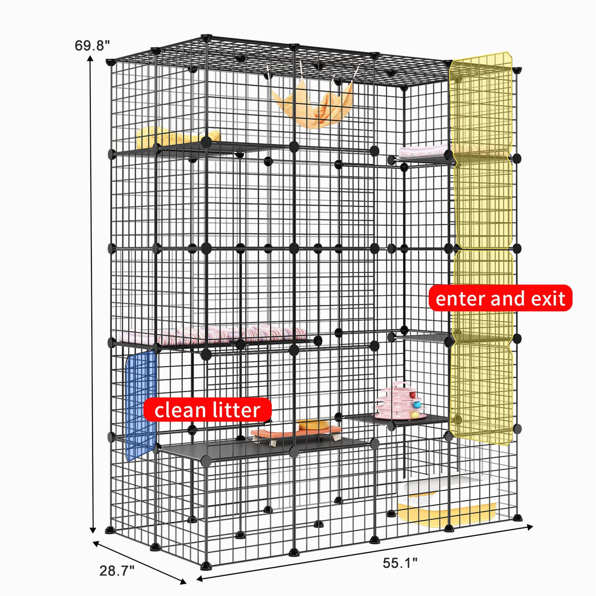 Oneluck Large Outdoor Cat House Catio Enclosure, DIY Cage Kennels Crate Spacious Exercise Place Ideal for 1-6 Cats, 55.1" L x 28.7" W x 69.8" H Balcony Playpen with 16 Platforms Super Large Door Oneluck