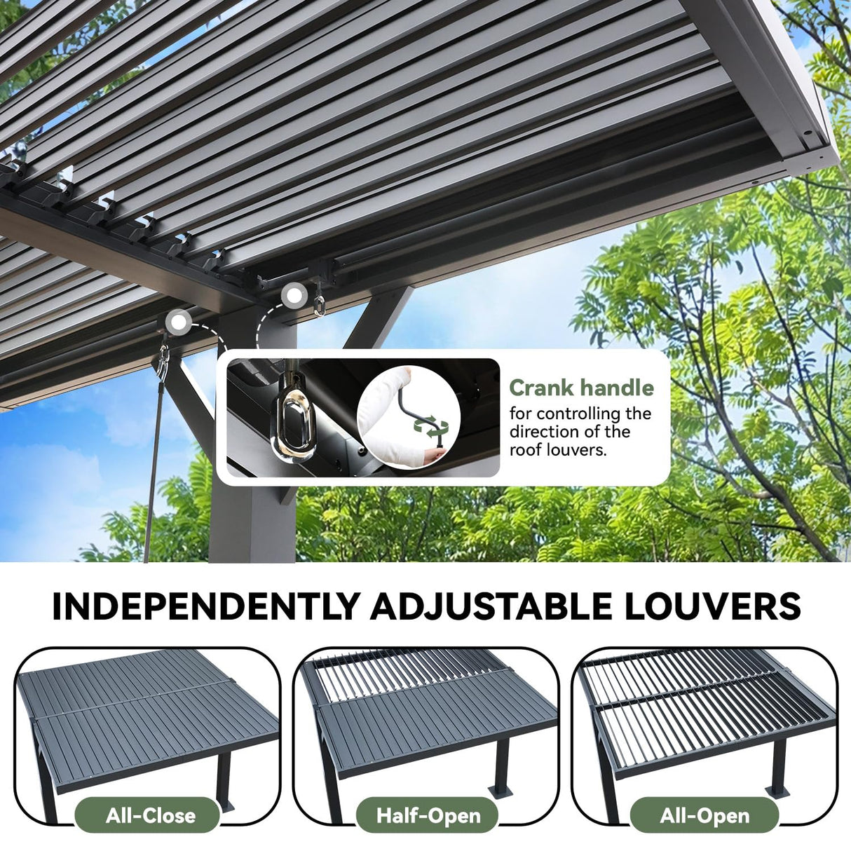 MELLCOM Louvered Pergola 10x10, Outdoor Shade Structure with 6" Aluminum Posts, Modern Aluminum Pergola with Adjustable Roof, Hardtop Gazebo Carport for Patio MELLCOM