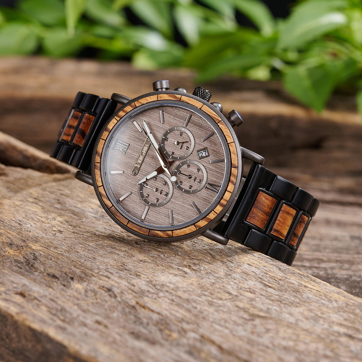 Vikingenes Men's Personalized Wooden Watch – Engraved Wood Watch for Him, Unique Mens Gift, Personalized Wooden Watch, Natural Wood Wristwatch, Personalized Men's Birthday Gift Vikingenes