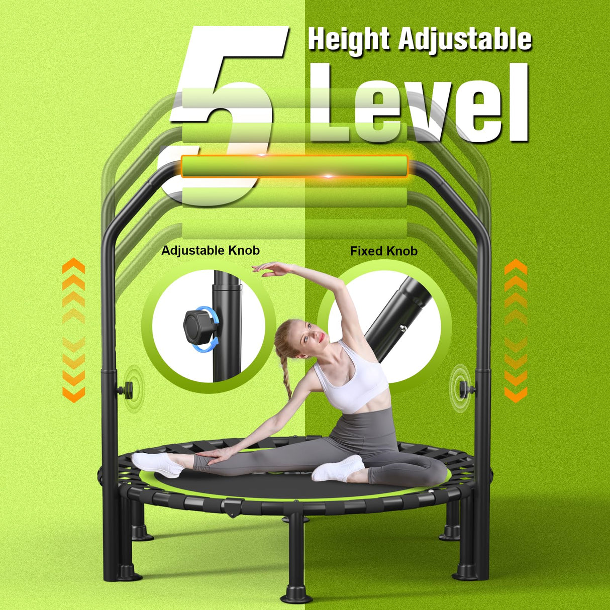 ZCMHAXJ Foldable Mini Trampoline, 40"/48" Rebounder Trampoline for Adults & Kids, 450lbs Capacity with U-Shaped Adjustable Bar, Indoor Fitness Workout Exercise Equipment ZCMHAXJ