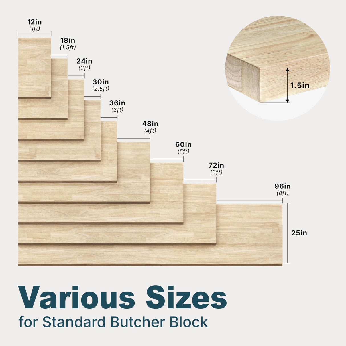 ARIEL 60 x 25 x 1.5 Hevea Unfinished Butcher Block Countertop, Solid Wood Butcher Block Table Top for DIY Workbench Top, Dining Table Top, Kitchen Island Top, Washer Dryer Top ARIEL