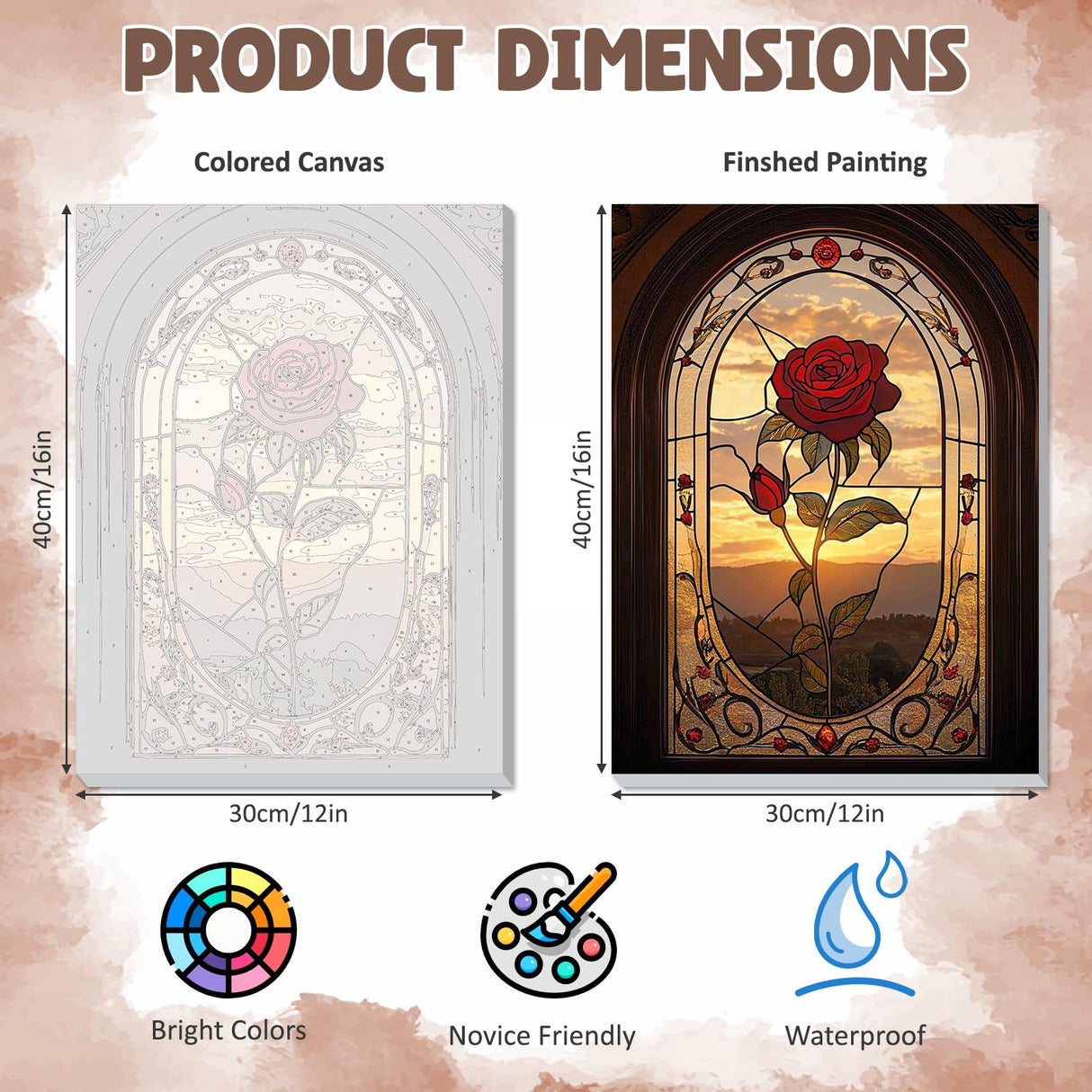 DOMROM Framed Paint by Numbers Kit for Adults Beginners with Wooden Easel, DIY Rose Paint by Number Kit on Canvas, DIY Oil Painting Kits for Home Wall Decor Gift 12x16inch DOMROM