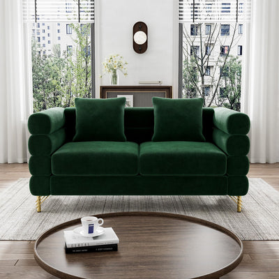 Wrofly Cloud Couch for Living Room, 59" Modern Overstuffed Deep Seat Velvet Loveseat Sofa with 2 Pillows, Comfy Upholstered 2 Seater Love Seat for Bedroom Office, Emerald Green Velvet
