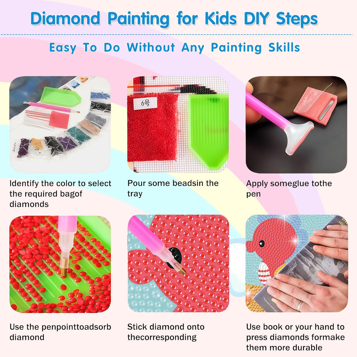DIYGEMDOT 6 Pack Diamond Art Kits for Kids, Cute Animals Diamond Painting for Beginners, DIY 5D Gem Art for Girls & Boys Ages 6-8-10-12, Children's Christmas Gifts (6x6 inches) DIYGEMDOT