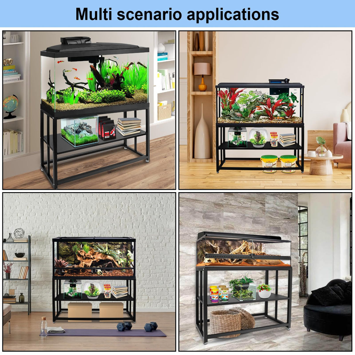 HONYTA Fish Tank Stand Heavy Duty Metal Aquarium Stand 55 Gallon Tank Stand 660LBS 48.4" L x 14.17“W x 29.5”H, Double Layer for Home and Office More Storage Space, Black HONYTA