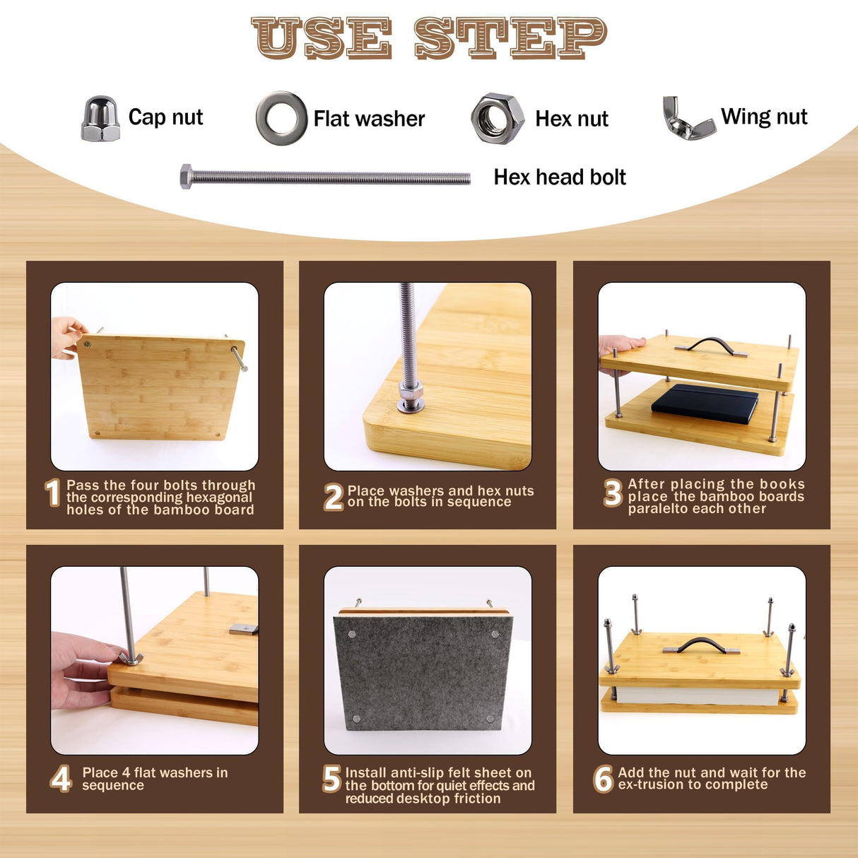 HAOPENGYOU 14.7"x11.4" Large Bamboo Book Press & Bookbinding Kit with Bone Folder, Awl, Needles - Complete DIY Book Repair Craft Set HAOPENGYOU