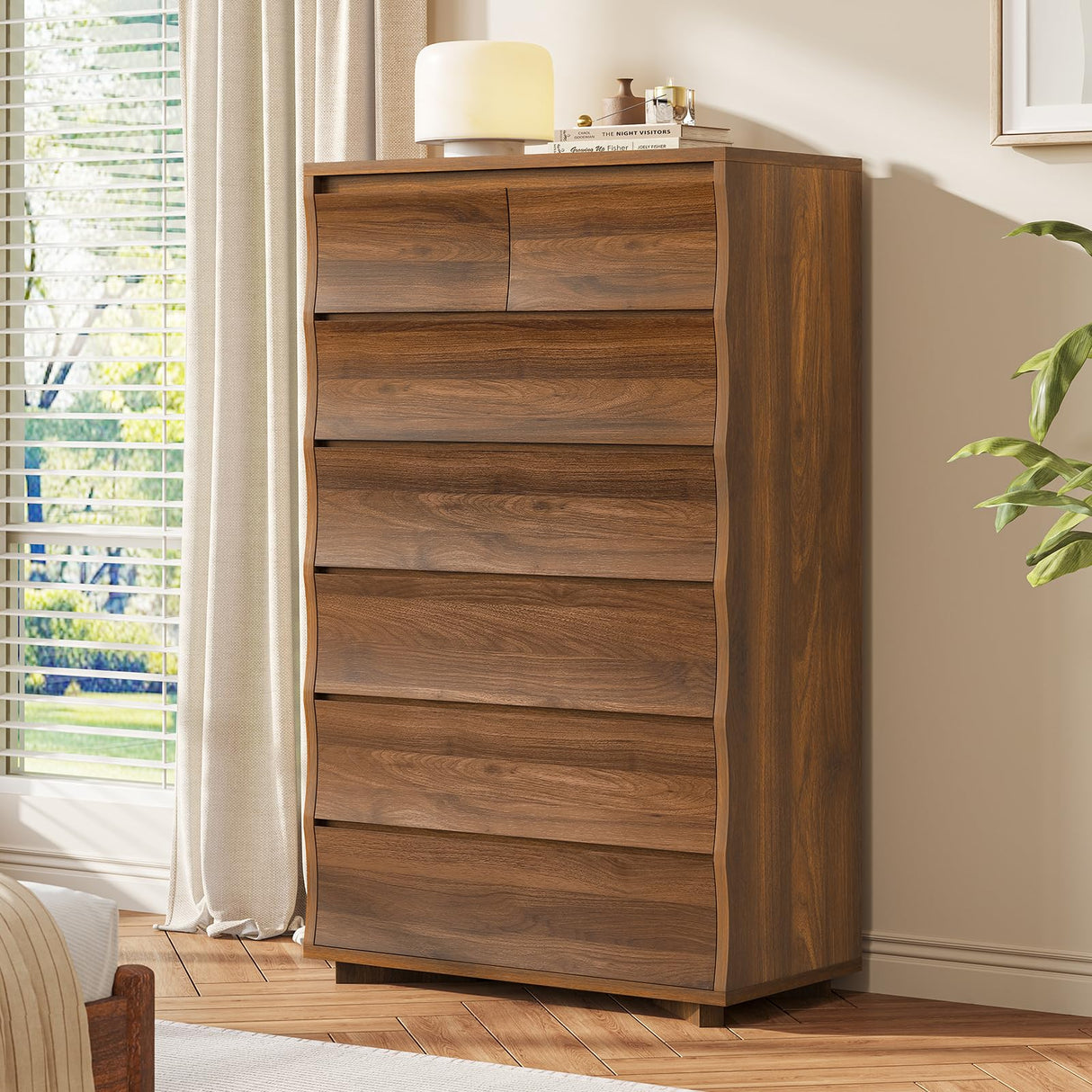 SUCSSRICH Tall Dresser for Bedroom, 52.8" Tall Dresser with 7 Drawers, Wood Dressers & Chests of Drawers, Accent Upright Drawer Organizers for Closet, Hallway SUCSSRICH