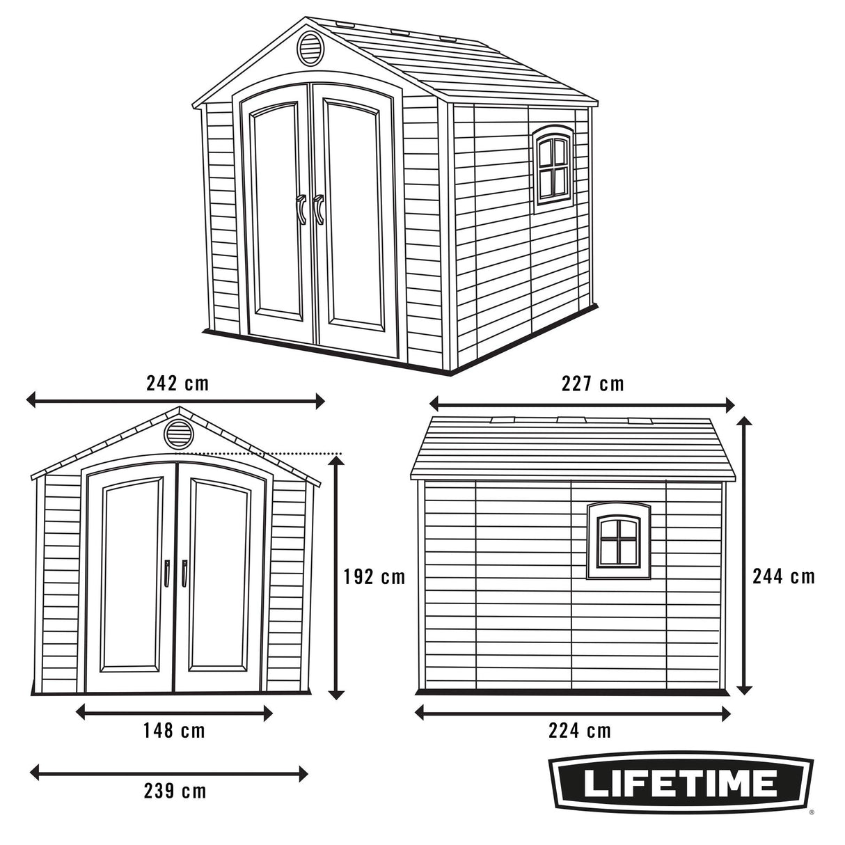 Lifetime 6411 Outdoor Storage Shed with Window, 8 by 7.5 Feet,Putty/Brown Lifetime