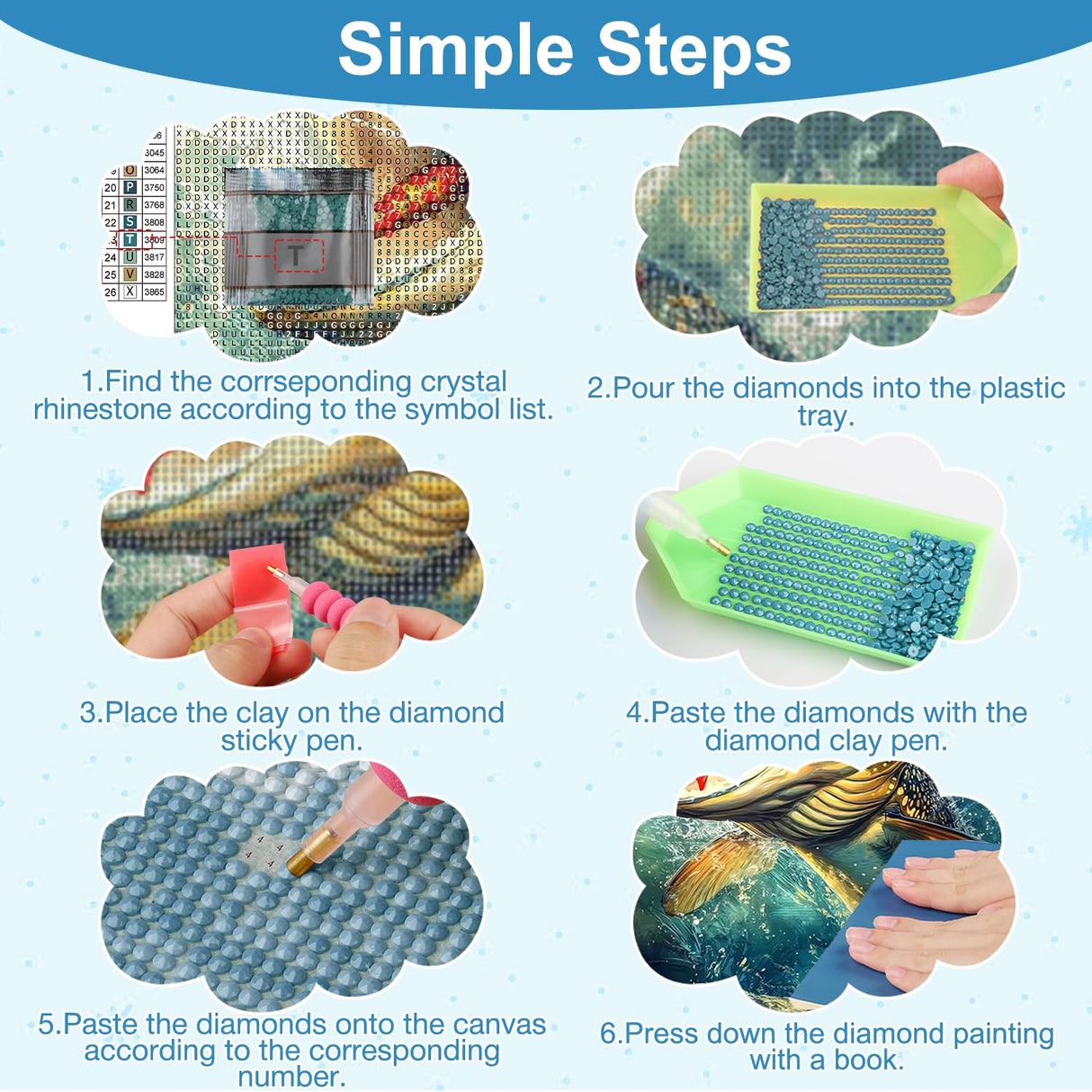 AIRDEA Diamond Art Paintings Kits for Adults,5D Diamond Painting Set for Beginner,12x16 In/30x40 cm DIY Gem Art Kits,Home Wall Decro (Blue) AIRDEA