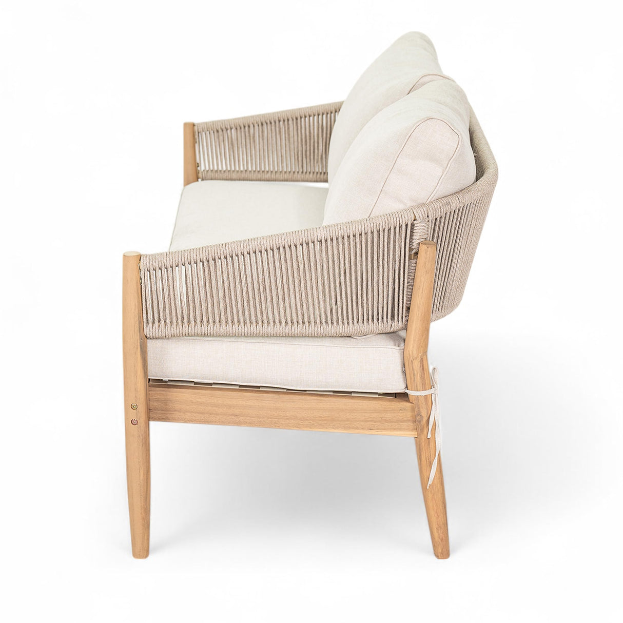 Christopher Knight Home Katarina Patio Acacia Wood Loveseat Furniture, Outdoor Loveseat Sofa with Comfy Fabric Cushions, 2-Seater Sofa with Handwoven Rope Backrest for Garden, Light Brown+Beige Christopher Knight Home