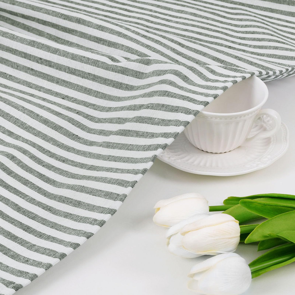 Cotton Linen Farmhouse Kitchen Curtains 36 Inch Boho Rustic Button Tier Curtains Natural/Sage Green Stripe Color Block Curtain Rod Pocket Small Window Curtain for Cafe Bathroom Bedroom Drapes BLEUM CADE